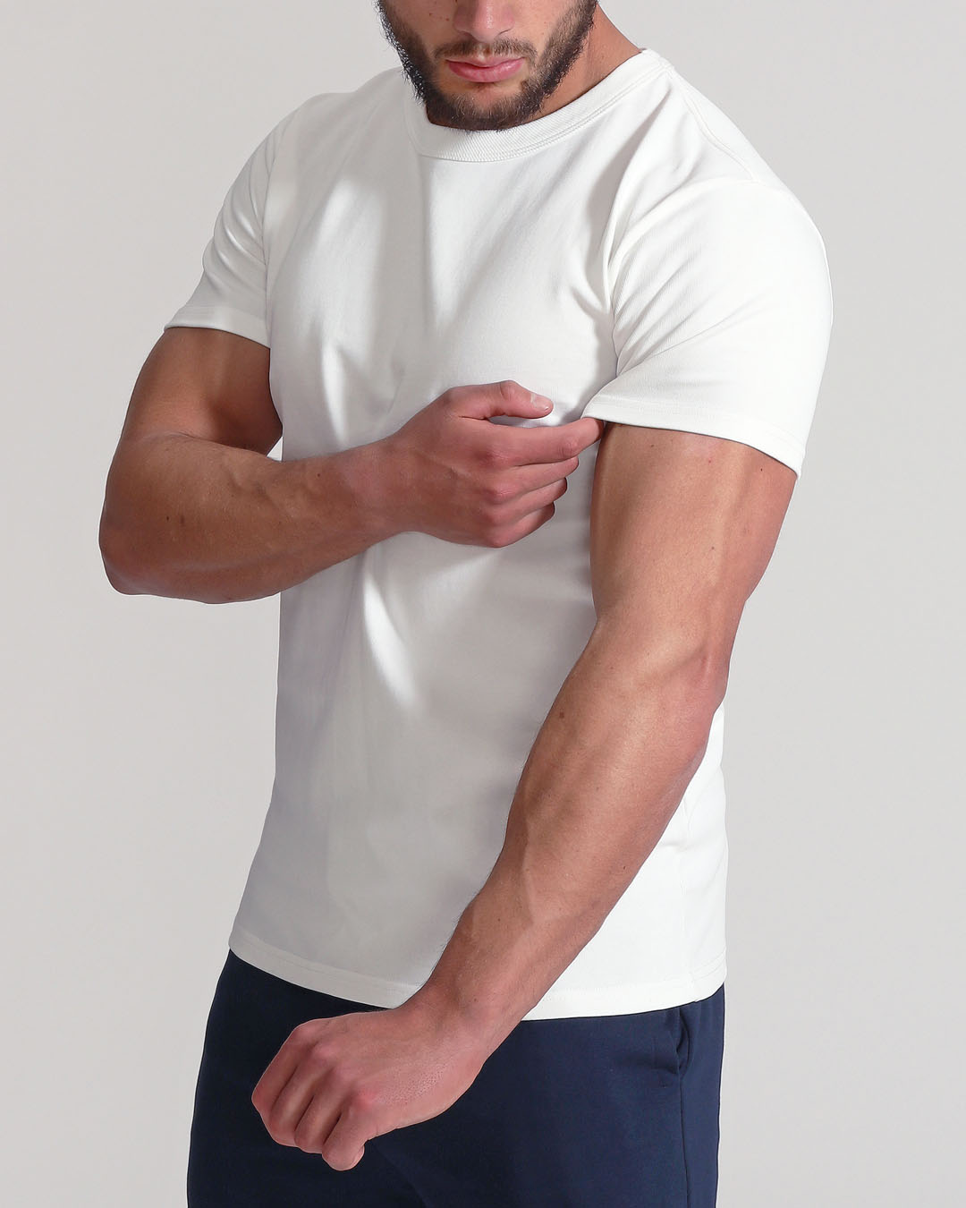 white muscle fit basics crew neck t-shirt brushed cotton heavyweight