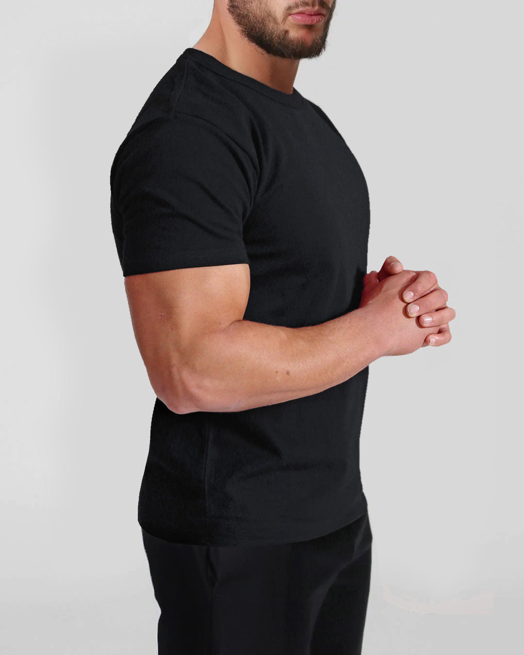 Crew Basic Muscle Fitted Plain T-Shirt Black