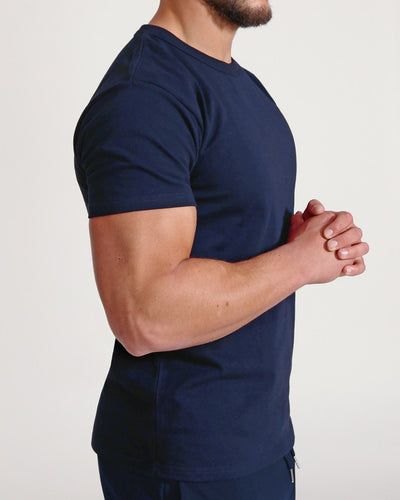 blue navy muscle fitted basics heavyweight brushed cotton t-shirt