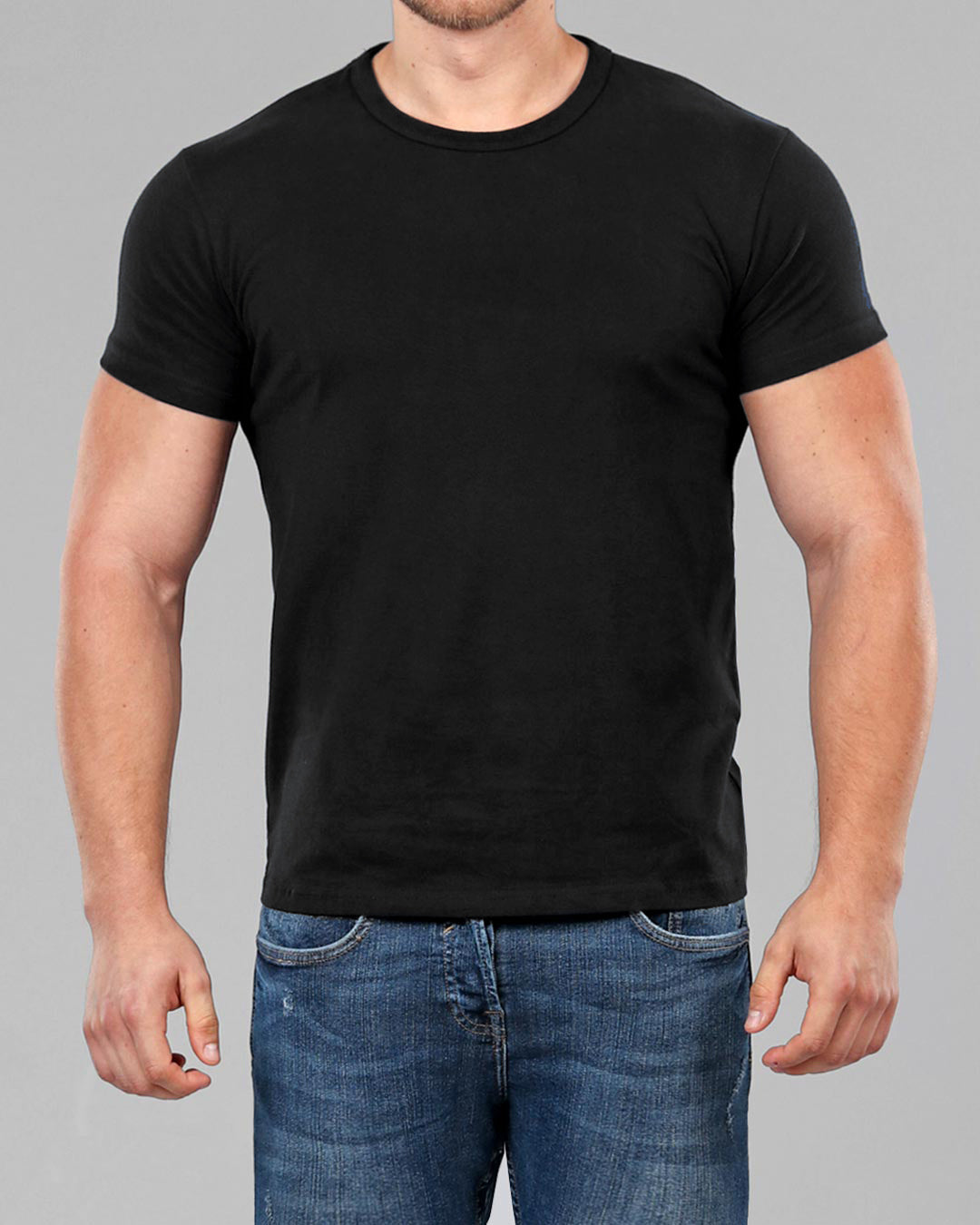 Men's Black Neck Fitted Plain T-Shirt Muscle Fit