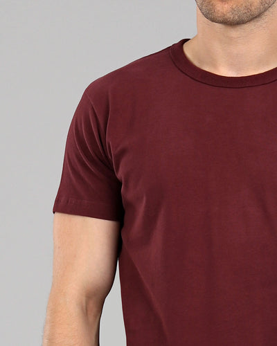 burgundy red muscle fitted basics heavyweight suede cotton t-shirt
