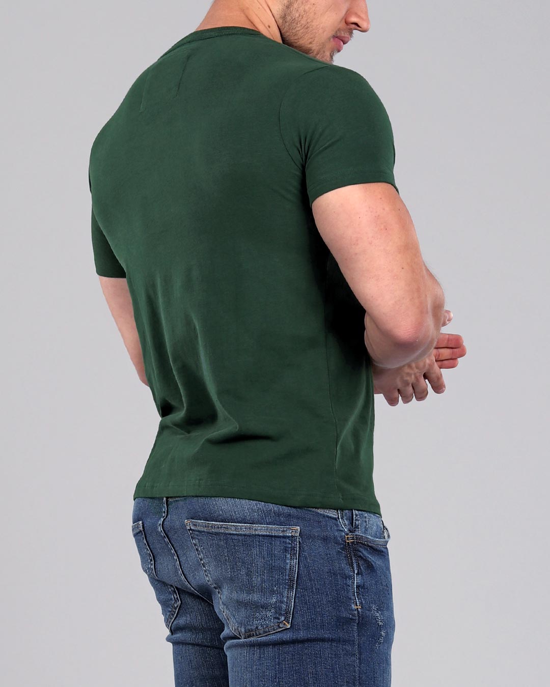 Dark Green - Muscle Fit Basics - crew round neck