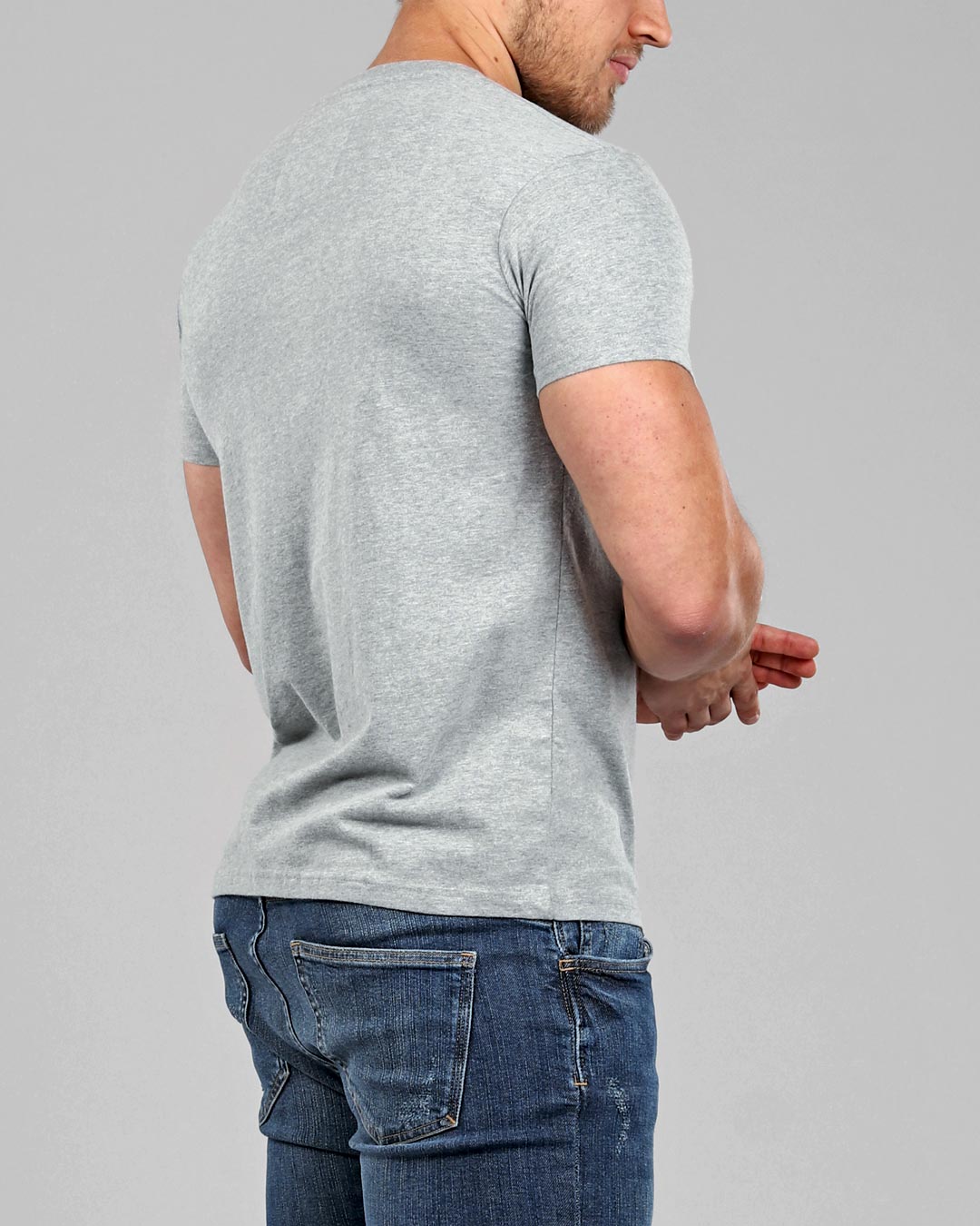 V-Neck Basic Muscle Fitted Plain T-Shirt - Light Grey