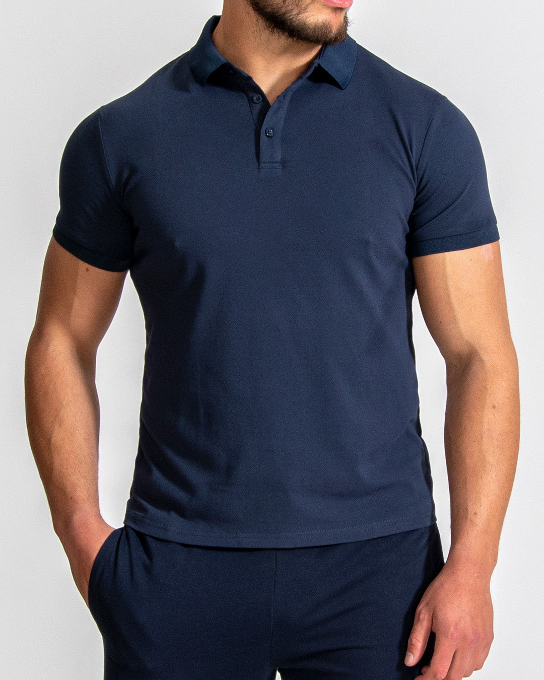Men's Navy Muscle Pique Polo T-Shirt | Muscle Basics