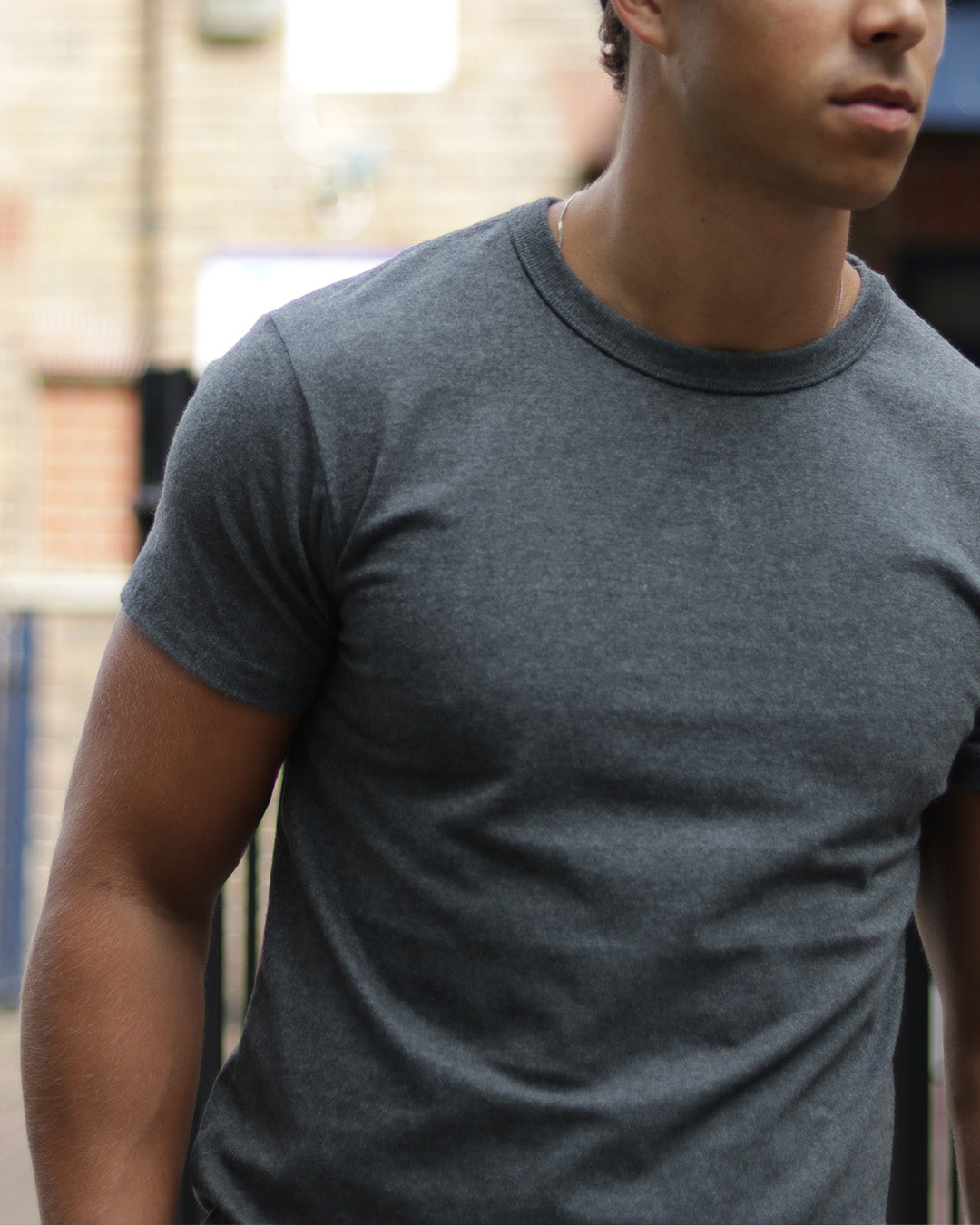 Crew Basic Muscle Fitted Plain T-Shirt Dark Grey