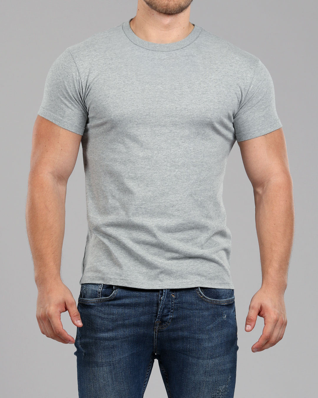 Men's Heather Grey Crew Neck Fitted Plain T-Shirt | Muscle Fit Basics
