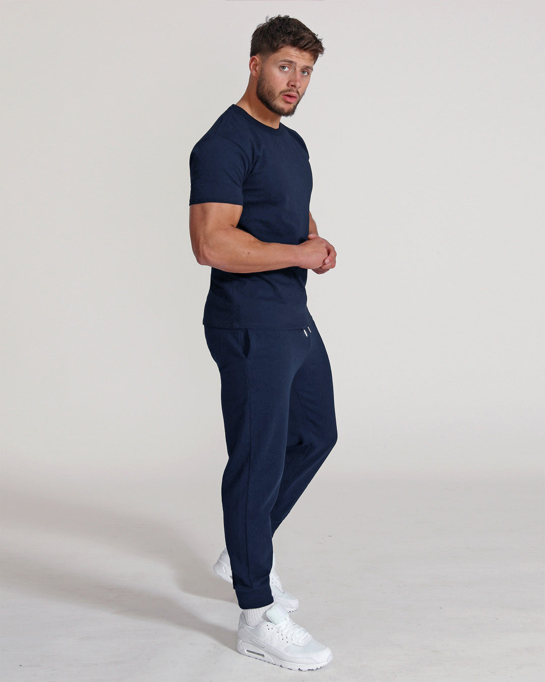 blue navy muscle fitted basics heavyweight brushed cotton t-shirt