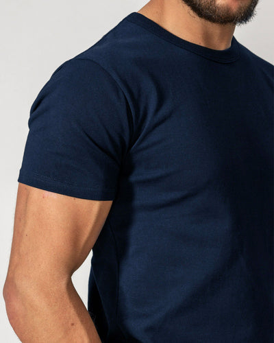 blue navy muscle fitted basics heavyweight brushed cotton t-shirt