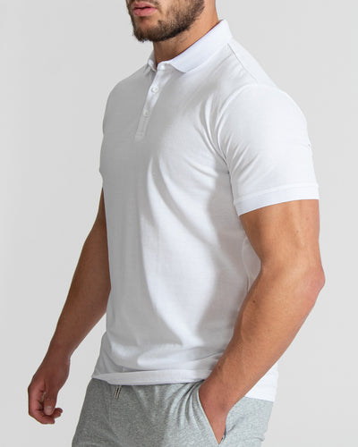 Muscle Fitted Plain Pique Polo T-Shirt — White