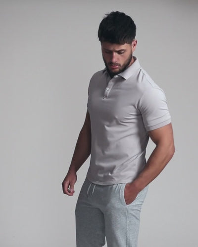 Muscle Fitted Plain Pique Polo T-Shirt — Stone Grey
