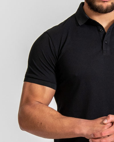 Men s Black Muscle Fitted Pique Polo T Shirt Muscle Fit Basics