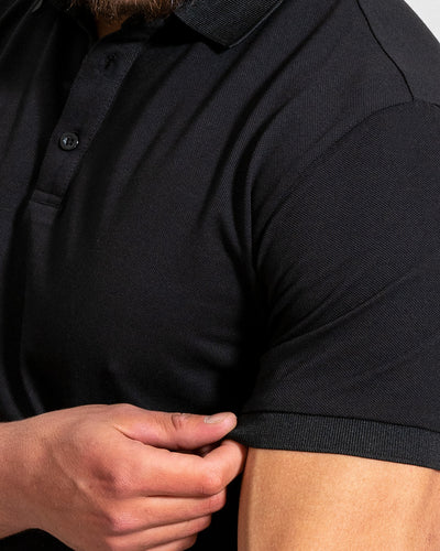 Muscle Fitted Plain Pique Polo T-Shirt — Black