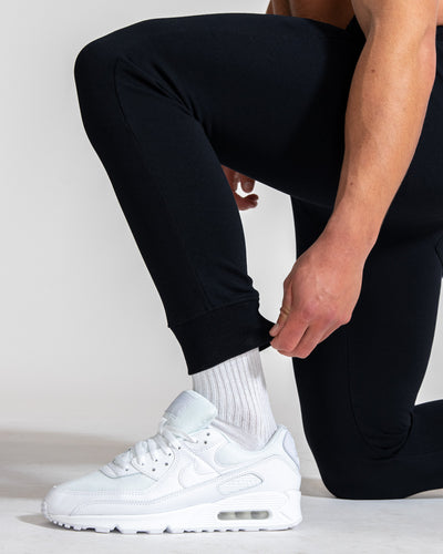 Muscle Fitted Plain French Terry Joggers — Black