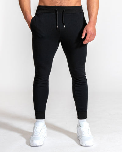 Muscle Fitted Plain French Terry Joggers — Black