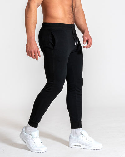 Muscle Fitted Plain French Terry Joggers — Black