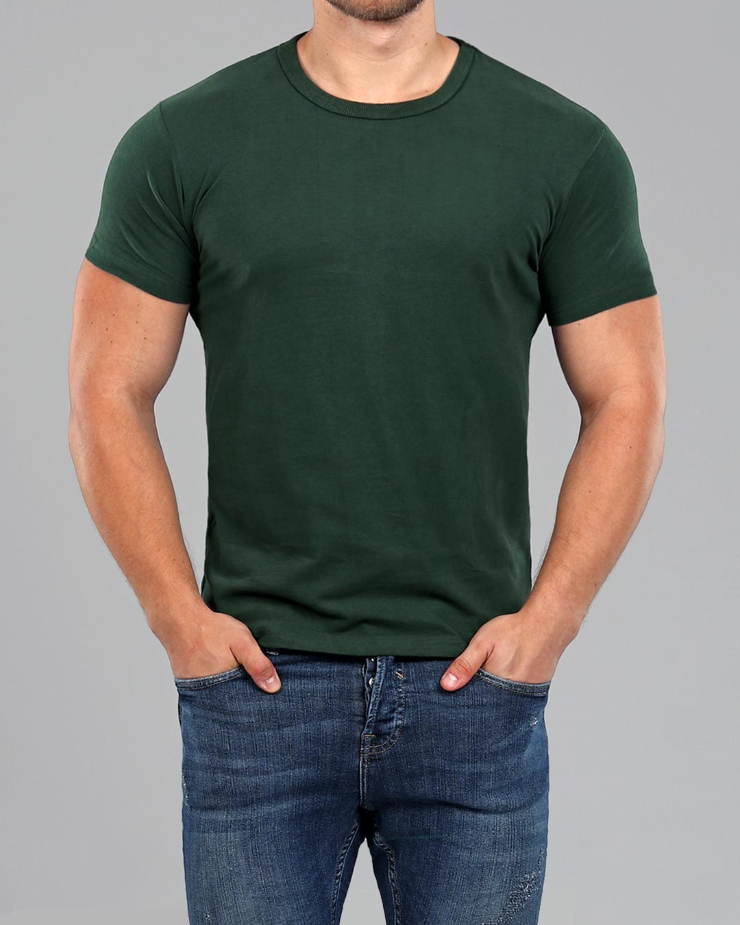 Crew Basic Muscle Fitted Plain T-Shirt - Dark Green