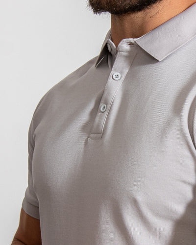 Muscle Fitted Plain Pique Polo T-Shirt — Stone Grey