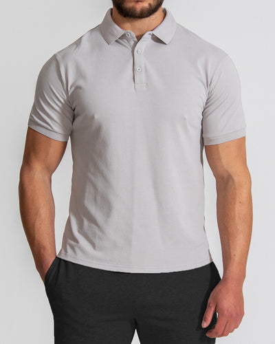 Muscle Fitted Plain Pique Polo T-Shirt — Stone Grey