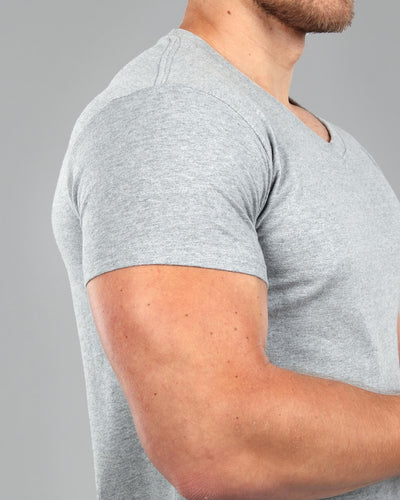 V-Neck Basic Muscle Fitted Plain T-Shirt - Light Grey