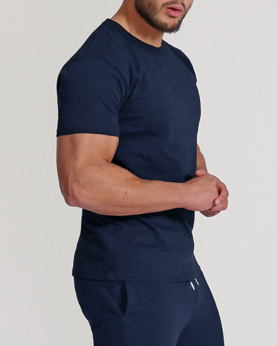 Crew Basic Muscle Fitted Premium Heavyweight Plain T-Shirt - Navy