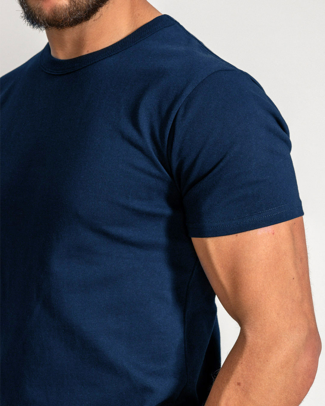 Crew Basic Muscle Fitted Premium Heavyweight Plain T-Shirt - Navy