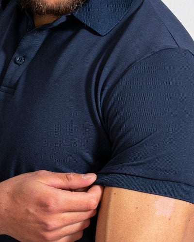 Muscle Fitted Plain Pique Polo T-Shirt — Navy