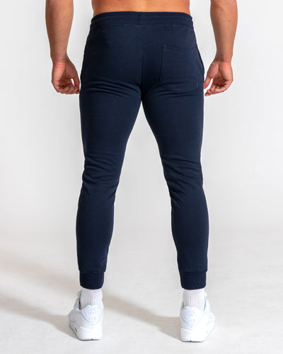 Muscle Fitted Plain French Terry Joggers — Navy