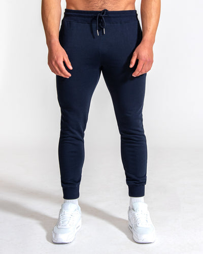 Muscle Fitted Plain French Terry Joggers — Navy