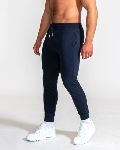 Muscle Fitted Plain French Terry Joggers — Navy