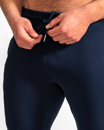 Muscle Fitted Plain French Terry Joggers — Navy