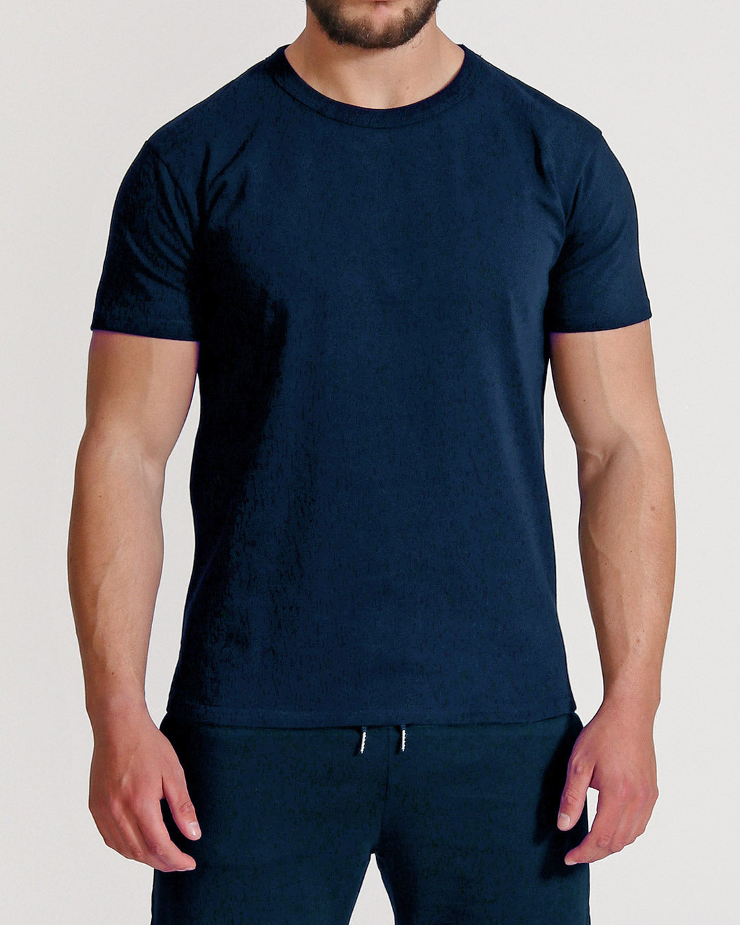 Crew Basic Muscle Fitted Premium Heavyweight Plain T-Shirt - Navy