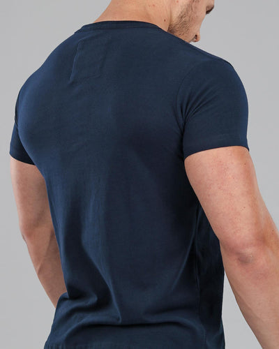 navy muscle fit basics v neck back