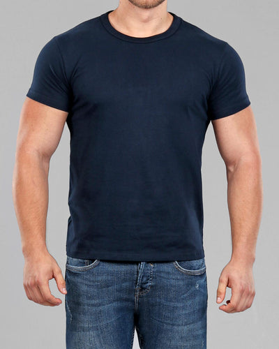 Crew Basic Muscle Fitted Plain T-Shirt - Navy