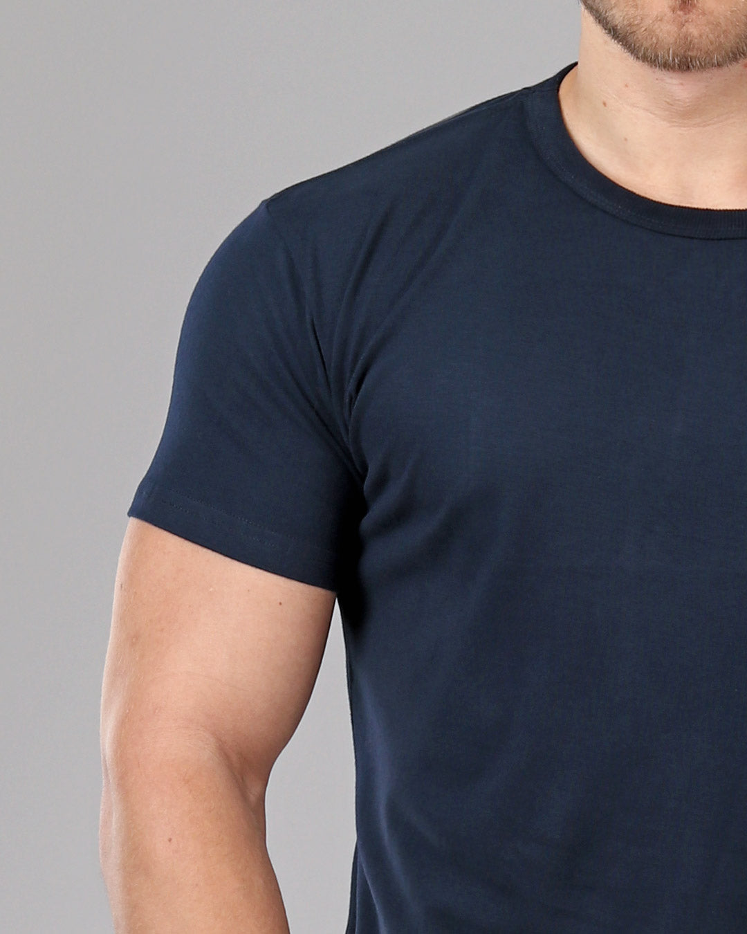 Men's Navy Crew Fitted Plain T-Shirt Muscle
