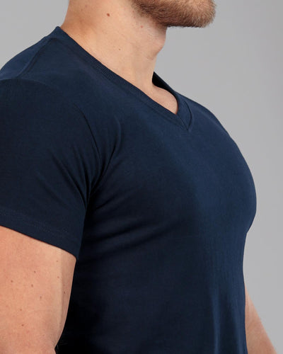 V-Neck Basic Muscle Fitted Plain T-Shirt - Navy - Muscle Fit Basics - 1