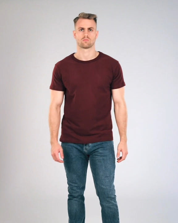 Crew Basic Muscle Fitted Plain T-Shirt - Burgundy