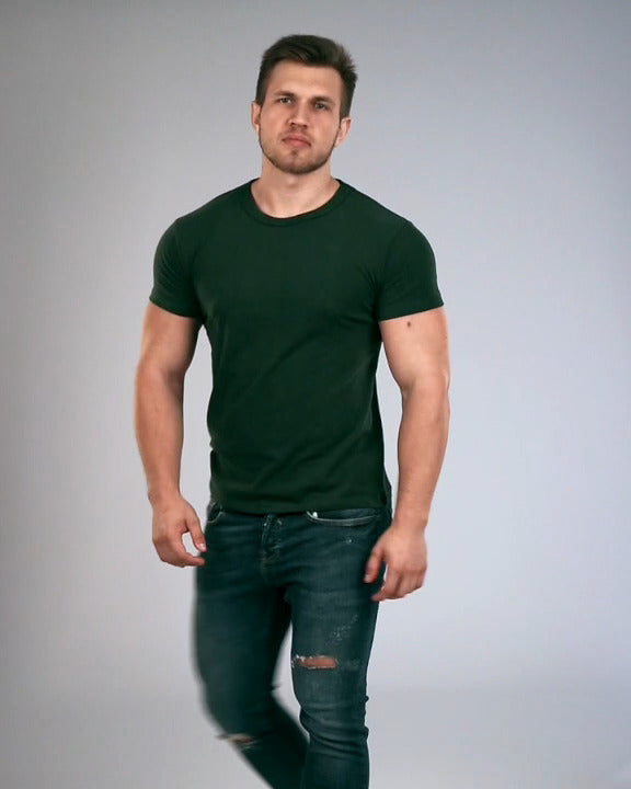 Crew Basic Muscle Fitted Plain T-Shirt - Dark Green