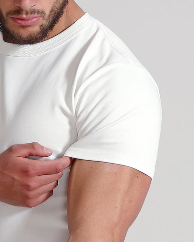 Crew Basic Muscle Fitted Premium Heavyweight Plain T-Shirt  - Bone White
