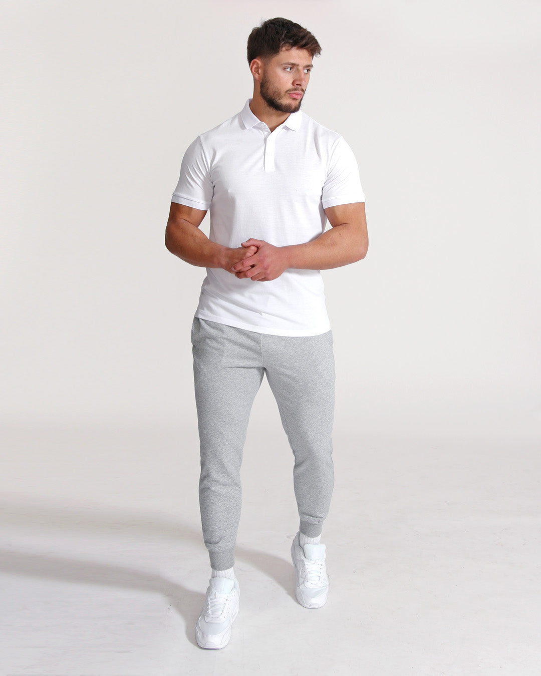 Muscle Fitted Plain Pique Polo T-Shirt — White