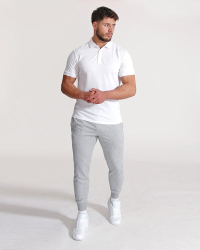 Muscle Fitted Plain Pique Polo T-Shirt — White