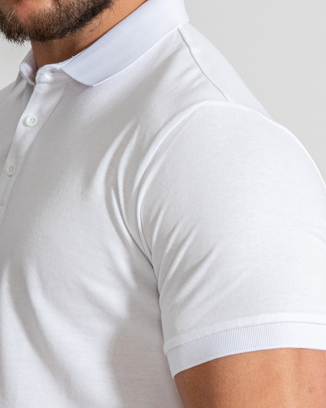 Muscle Fitted Plain Pique Polo T-Shirt — White