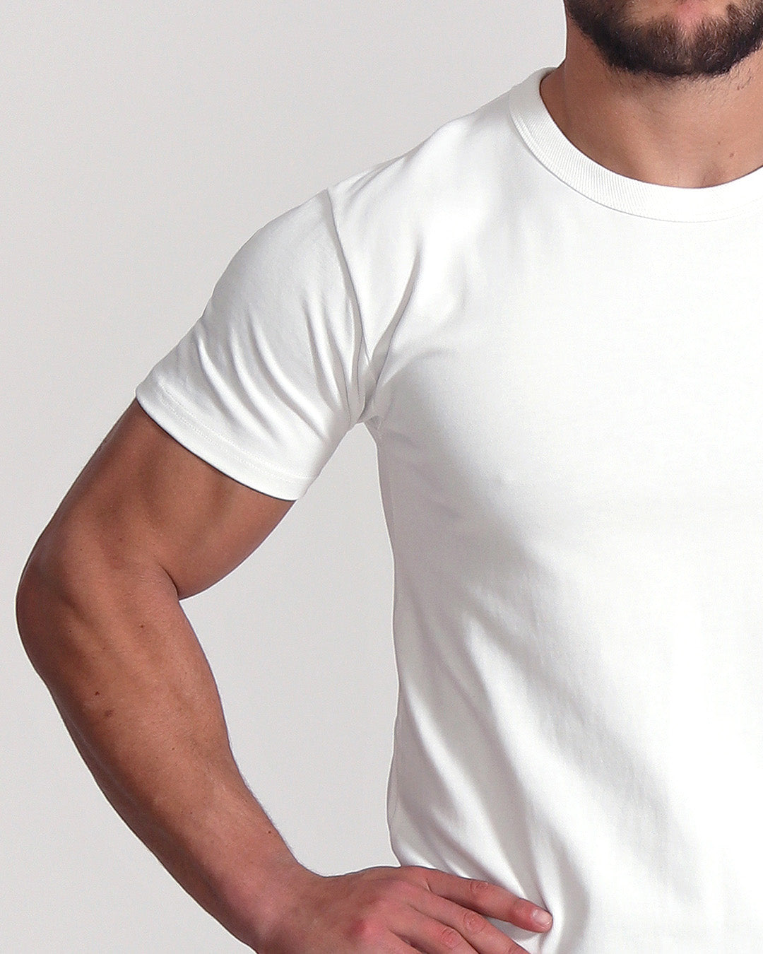 Crew Basic Muscle Fitted Premium Heavyweight Plain T-Shirt  - Bone White