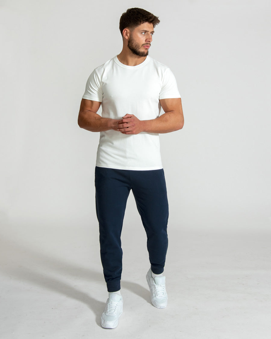 Crew Basic Muscle Fitted Premium Heavyweight Plain T-Shirt  - Bone White