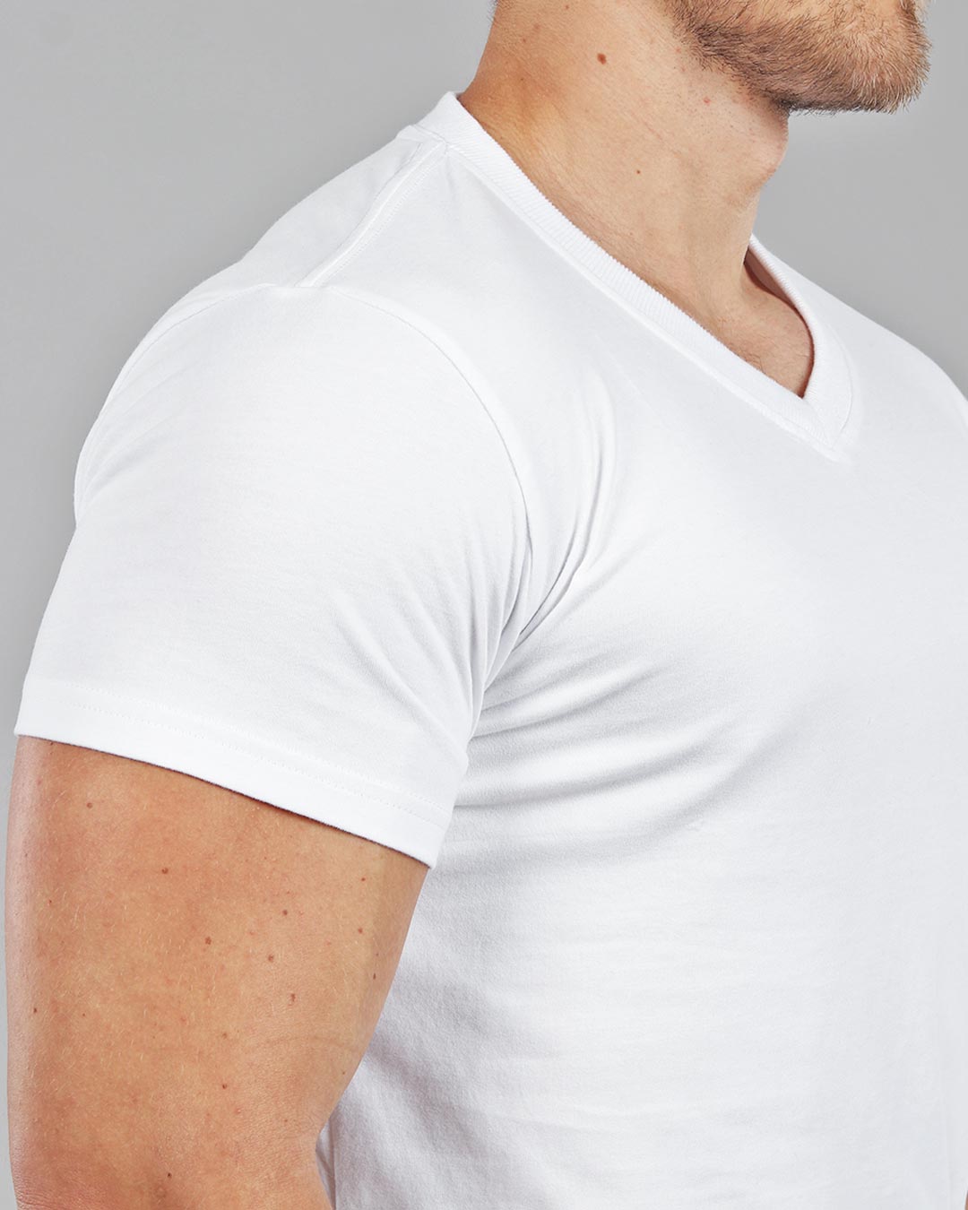 V Neck Basic Muscle Fitted Plain T Shirt White